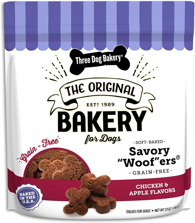 Grain-Free Savory Woof ers in Chicken & Apple - Low Fat Dog Treats, Chicken & Apple Flavored Puppy Training Treats, Cookies for Dog Training Treats
