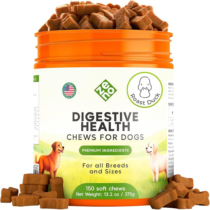 ZENO Probiotics for Dogs Chews - 150 pcs - Digestive & Gut Health Support - Probiotic Chews for Dogs with Enzymes & Natural Ingredients - US Formula - Roast Duck