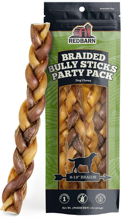Redbarn Pet Products 100% Natural Braided Bully Sticks 8-12 in Long Lasting Dog Chews for Medium and Large Dogs Rawhide Free Single Ingredient Beef Pizzle 1 lb Bag