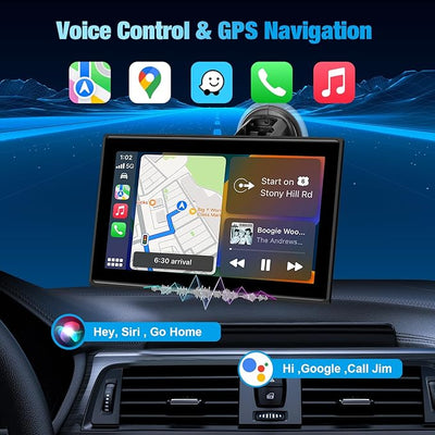 Carplay Screen for Car，7" Portable Wireless Carplay & Android Auto - HD Touchscreen Car Play with Bluetooth, Mirror Link, Live Map,Voice Control, FM Transmit (Black)
