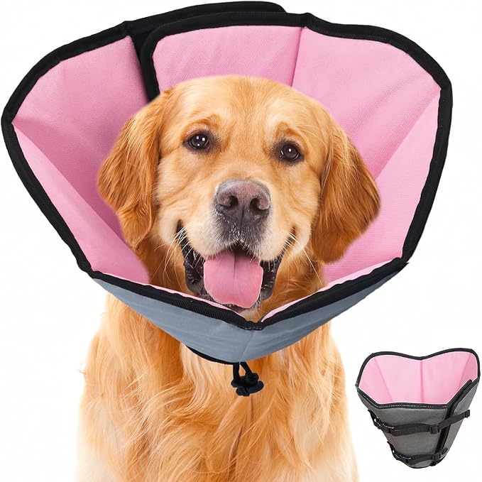Dog Cone Collar for Dogs After Surgery Extra Long, Adjustable Comfy Dog Elizabethan Pet Collar Cone for Large Dogs Anti-Lick Protective Wound (Pink, L)