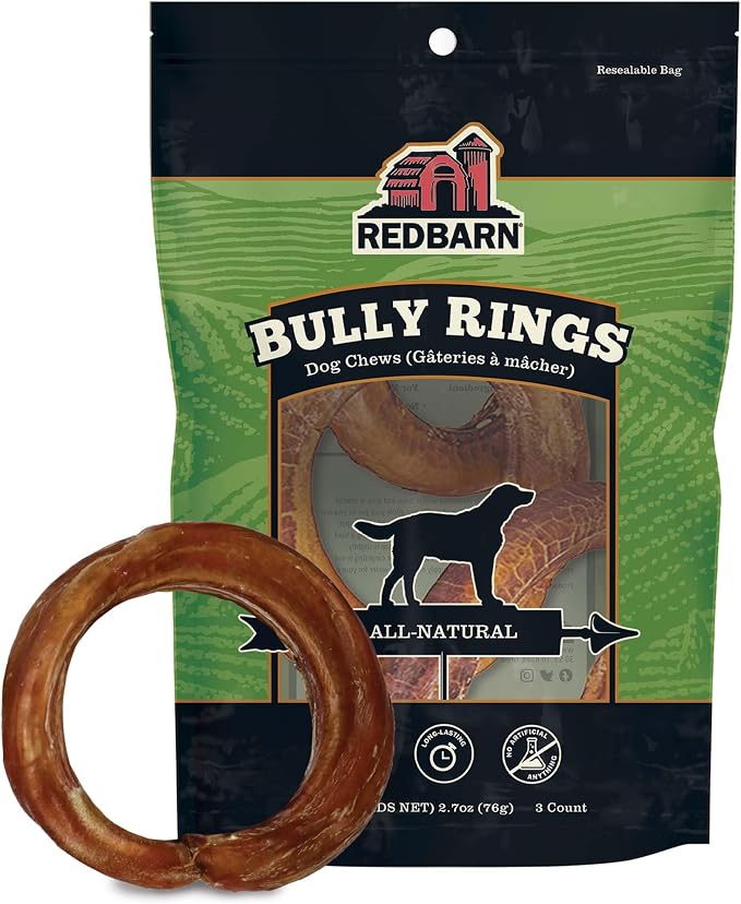Pet Products All-Natural 4" Bully Stick Rings for Dogs - Premium Grain-Free & Rawhide-Free Single Ingredient Long Lasting Low Odor Dental Treat for Chewers - 3 Count