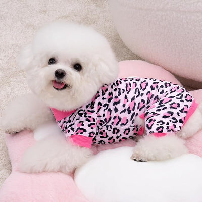 XPUDAC 4 Pack Dog Pajamas Soft Strechy Duck Pink Print Dog Clothes for Small Medium Dogs Girl Boy Cat Apparel, L