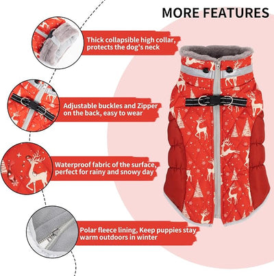CuteBone Waterproof Thick Dog Winter Coat Doggie Jacket Warm Pet Clothes Comfortable Puffer Dog Vest for Small Medium Large Dogs with Harness Hole YRFN12L