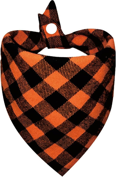 Orange & Black Plaid Dog Bandana with Button, Dual Layer Scarf Soft Cotton Triangle Bib Girls and Boys Kerchief Adjustable Accessories for Small Medium Dog Puppy Pet Cat(Medium)
