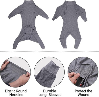 Dog Recovery Suit Abdominal Wound After Surgery Wear Prevent Licking Wounds E-Collar & Cone Alternatives Postoperative Shirt Dog Pajamas Long Sleeve Prevent Shedding (X-Small, Grey)