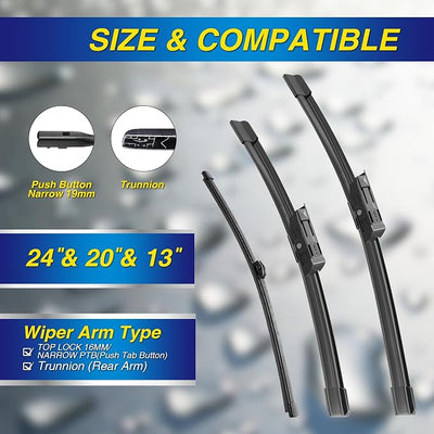 5 PLUS® Silicone Windshield Wipers Replacement for 2009-2017 Audi Q5 Wiper Blades(Set of 3),Automotive Replacement Windshield Wiper Blades For My Car-24"/20"/13"