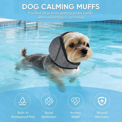 Dog Calming Hoodie,Ear Wrap Hematoma for Dogs,Dog Ear Muffs Noise Protection, Adjustable Head Cover for Anxiety Relief (Grey, Large(Head Circle:18"-24",Weight:66-94 lb))