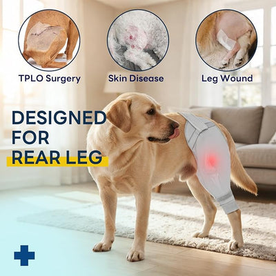 Dog Rear Leg Sleeve to Stop Licking, Upgraded Hind Leg Cover to Stop Slipping, for TPLO Surgery, Skin Conditions, Wounds, Breathable Soft Fabric, Dog Cone Alternative, Left, M, Light Grey