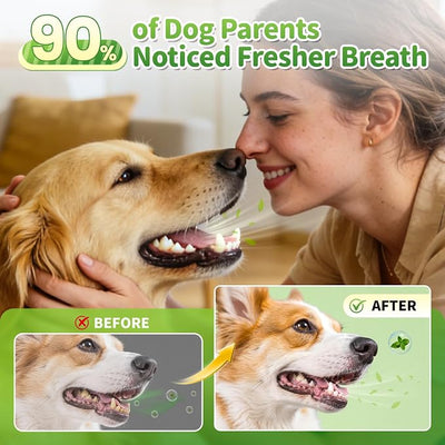 Dog Dental Powder, Teeth Cleaning Powder, Plaque & Tartar Off, Fresh Breath Support, No Brushing Oral Care, Mint Chicken Flavor, 150 Servings