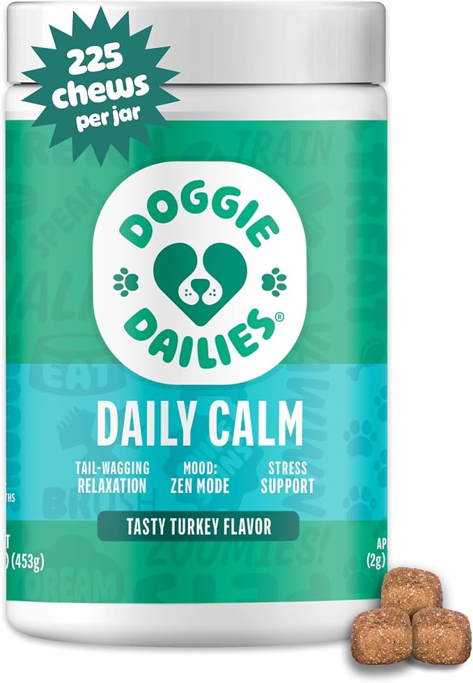 Calming Chews for Dogs - Melatonin for Dogs with Chamomile to Help Manage Stress Relief - Calm & Relaxation During Thunderstorms, Fireworks, Travel, & Separation (Turkey) 225 Soft Chews