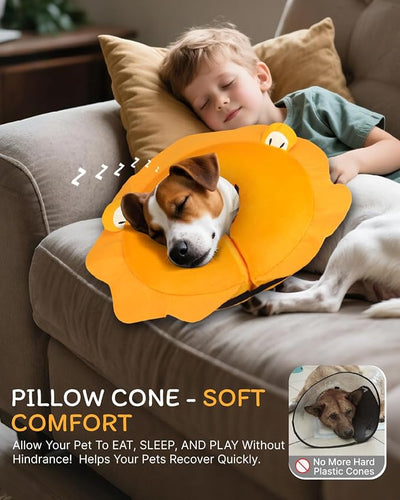 MIDOG Inflatable Dog Cone Collar, Cute Lion Mane Recovery Collar for Large Medium Dogs, Soft Blow-Up Donut Alternative After Surgery, Anti-Lick Protective Neck E-Collar (L, 15"-20")