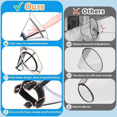 Extended Dog Cone to Stop Licking, Adjustable Depth, Transparent Recovery Collar for Large Medium Dogs, Soft E-Collar After Surgery Neuter with Reflective Strip for Night Visibility M
