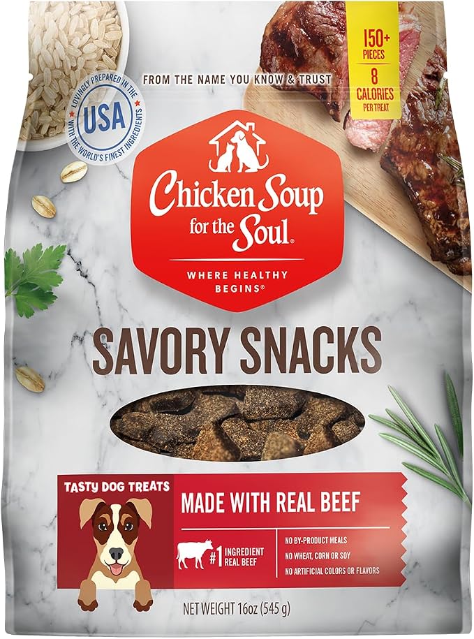 Chicken Soup for The Soul All Natural Premium Savory Snacks Soft & Chewy Dog Treats, Real Beef First Ingredient, No by-Products, Artificial Colors, Flavors or Preservatives, Beef, 16oz