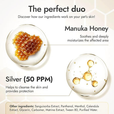Hot Spot Treatment for Dogs and Cats – 2-Pack Supply for Scratches, Bites and Dog Wound Care – Gel for All Pets with Manuka Honey and Colloidal Silver 50 PPM – 2 oz x 2 Tube