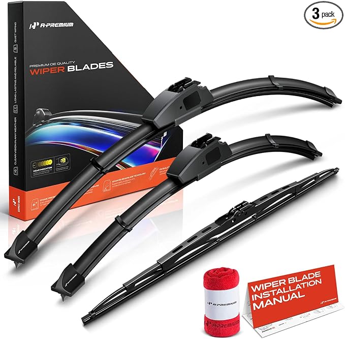 A-Premium 20"/18"/18" Windshield Wiper Blades Compatible with Nissan 350Z 2003-2009 Coupe - Front Rear Wipers Blade Set for Hook/Hook Arm Connector, with Wear Indicator & Towel (Pack of 3)