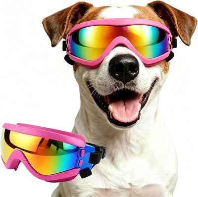 Enjoying Dog Sunglasses Medium Breed, UV Protection Dog Goggles for Medium-Small Dogs, Windproof Dust-Proof, Dog Eye Protection for Outside Cycling Driving, Adjustable Straps, Pink