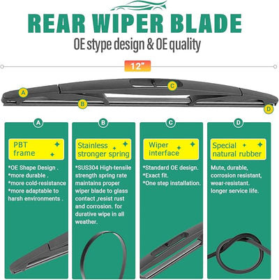 20" 20" 12" Windshield Wiper Blades Replacement for Ford Escape 2008 2009 2010 2011 2012 Premium All Weather Front Rear Wipers Set - OEM Quality (Pack of 3)
