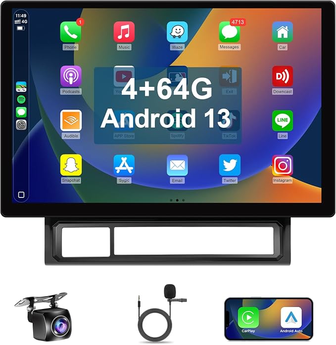 13.1 Inch Android 13 Car Radio Stereo for Toyota Tacoma 2005-2015 Leadfan Touchscreen with Wireless Carplay Android Auto in-Dash WiFi Bluetooth GPS Navigation SWC Backup Camera Mic (4+64G)