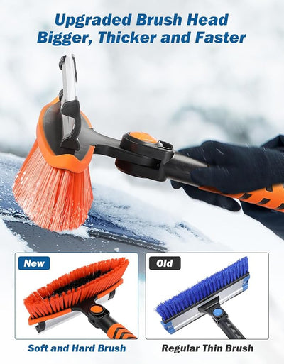 JOYTUTUS 41.5IN Extendable Snow Brush and Ice Scraper, 270°Pivoting Snow Scraper Brush for Car Windshield, Telescoping Ice Scraper, Foam Grip, Heavy Duty Snow Remover for Cars, Trucks, SUV (Orange)