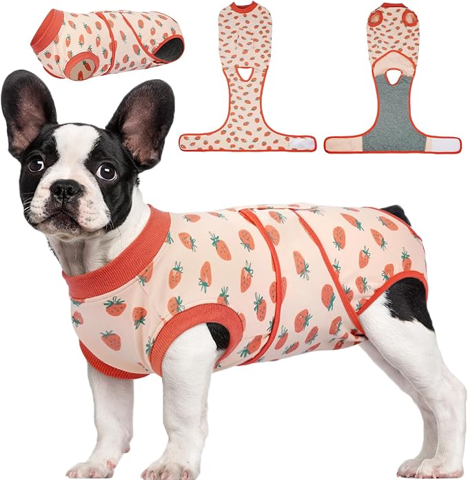 Dog Recovery Suit for Female Male Dogs, Post-Surgery Bodysuit for Spay Neuter, Dog Onesie After Surgery, Anti-Licking Pet Surgical Recovery Suit, PinkStrawberry XS