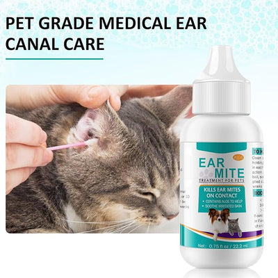 Ear Mites Clean for Dogs & Cat, Ear Mite Treatment, Soothes with Aloe Vera, Safe for Pets 12+ Weeks, Vet-Recommended Formula, Pack of 1/0.75floz