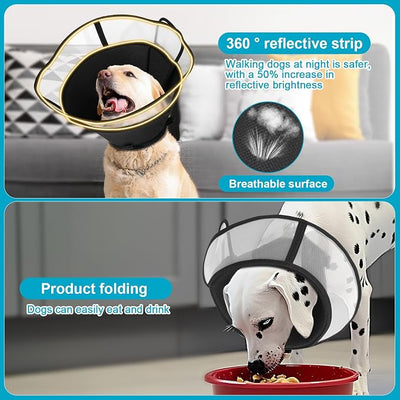 Soft Elizabethan Dog Cone Collar for Large, Medium & Small Dogs - Adjustable Recovery Collar for Post-Surgery, Wound Protection & Licking Prevention - Lightweight Pet Cone Alternative（Black,M）