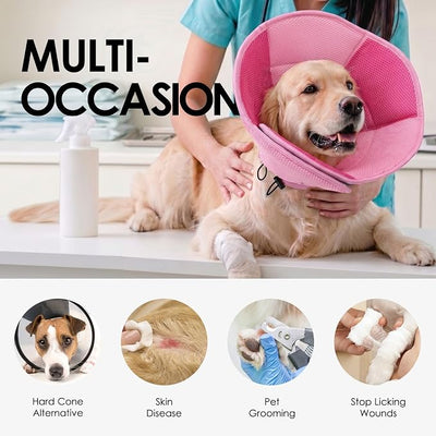 AOFITEE Dog Cone - Soft Dog Cone Collar to Stop Licking, Adjustable Comfy Cones for Dogs After Surgery, Foldable Cones for Dogs Elizabethan Pet E-Collar for Medium Pets, Pet Recovery Collar, Pink M