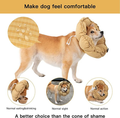 H HIDREAM Soft Dog Cones for Medium Dogs,Cute Adjustable Cone for Dogs to Stop Licking,Dog Recovery Collars & Cones that can Protect Head and Foot Wounds，Daisy Yellow All-Season Style