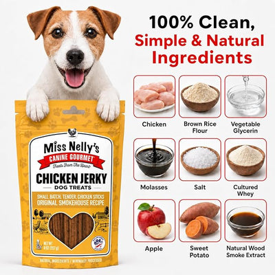 Miss Nelly's - Chicken Jerky Dog Treats - Soft Sticks - USA Made and Sourced - Original Smoke House Recipe - Small Batch Chicken Jerky for Dogs - Minimally Processed - 8 oz. Bag