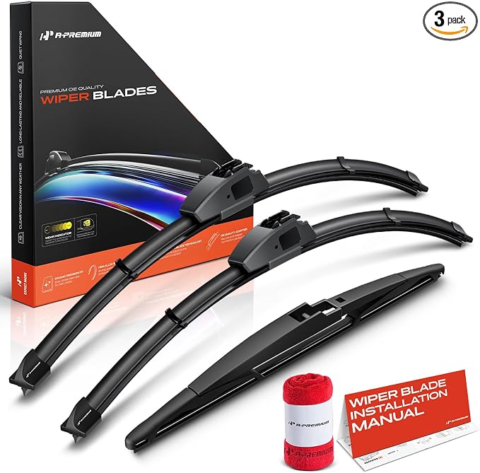 A-Premium 22"+20"+12" Windshield Wiper Blades with Wear Indicator & Towel | Compatible with Toyota 4Runner 2003-2009, Front Rear Wipers Blade Set for Hook/RL2 Arm Connector, Pack of 3