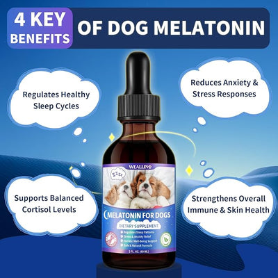 WEALLIN Melatonin for Dogs - Dog Melatonin with L-Theanine & Chamomile Bacon Flavor | Liquid Dog Melatonin with L-Theanine & Chamomile, Anxiety Relief & Calming, Relaxation & Sleep Support, Fast-Absorbing 120ML