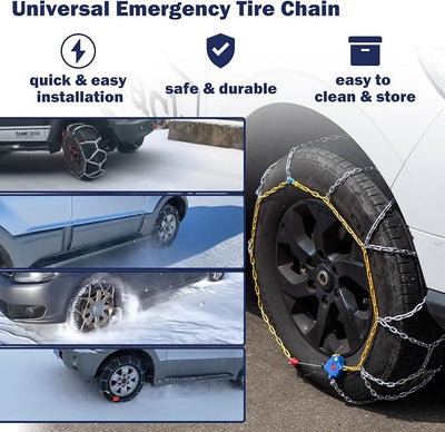 Auto Tightening Snow Chains Tire Chains, 1-Minute Quick Install, Universal Fit for Car/SUV/Pickup Truck, Multi-Weather Emergency Traction, Set of 2 - HKN170