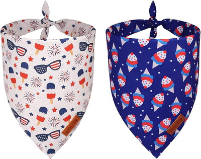 PTDECOR American Flag Dog Bandana Ice Cream Flag Patterns, 4th of July Pet Scarf, Reversible Triangle Patriotic Bandanas for Large X-Large Dogs Pets (X-Large)