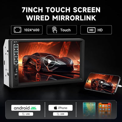 7" Car Stereo Double Din Touch Screen Car Radio Audio Receiver FM Radio Bluetooth Video Remote Control MP5/4/3 Player Android Phone Mirror Link USB/SD/AUX Hands Free Calling with Camera