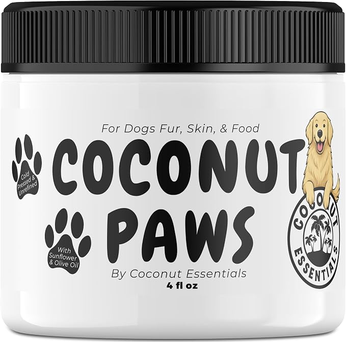 Coconut Paws - Dog Skin and Coat, Itching Relief, Hot Spot Treatment, Hair Loss, Cracked Paws, Elbows, Dry Nose | w/Organic Coconut Oil, Olive & Sunflower Oils | Vet Recommended 4oz