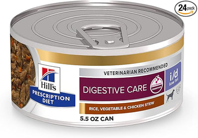 Hill's Prescription Diet i/d Low Fat Digestive Care Wet Dog Food, Rice, Vegetable, & Chicken Stew, 5.5 oz. Cans, 24-Pack