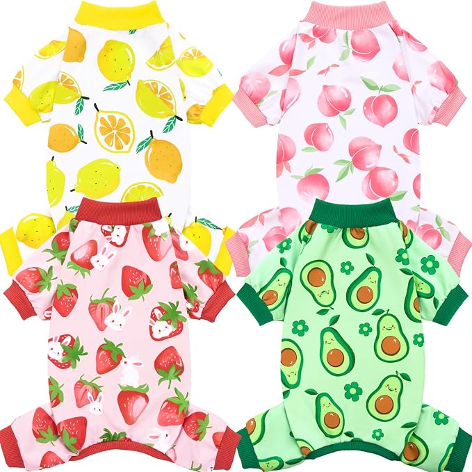 4 Pieces Dog Pajamas Small Sized Dogs Boy Girl Strechy Soft Pjs Summer Pet Clothes for Dog Cat Puppy Onesies, 2XL