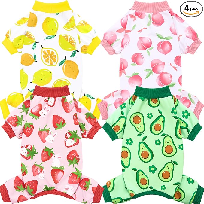 4 Pieces Dog Pajamas Small Sized Dogs Boy Girl Strechy Soft Pjs Summer Pet Clothes for Dog Cat Puppy Onesies, XL