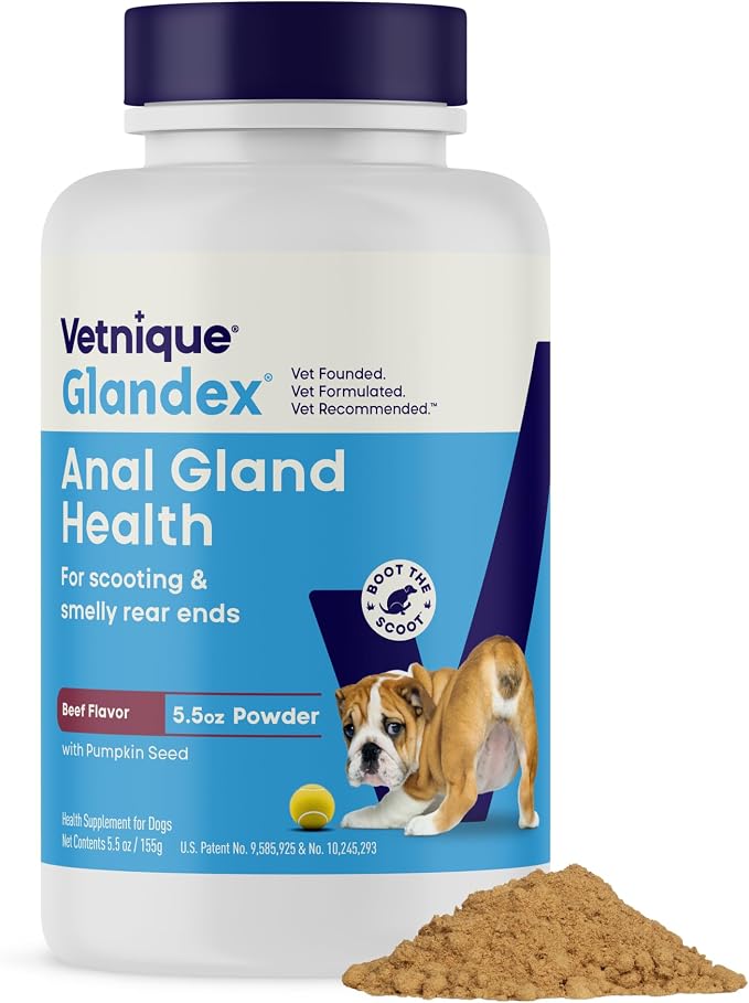 Vetnique Glandex for Dogs Anal Gland Powder, Support for Scooting & Fishy Odor, Boot The Scoot Fiber Supplement, Pumpkin Powder & Probiotics for Dogs with Digestive Enzymes (5.5oz Powder, Beef Liver)