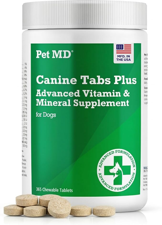 Canine Tabs Plus 365 Count - Advanced Multivitamins for Dogs - Natural Daily Vitamin and Mineral Nutritional Supplement - Liver Flavored Chewable Tablets