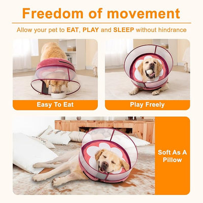 Inflatable Dog Cone Collar for Large Medium Small Dogs, Soft Dog Donut Collar Adjustable Recovery Cone for Pets After Surgery, Extra Enhanced Anti-Licking Guard Shield (Mangosteen, Large)