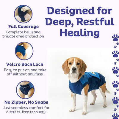 Surgi Snuggly Dog Surgery Recovery Suit - Dog Onesie for Post Surgery Recovery, Female Spay & Male Neuter - Surgical Suit for Dogs, E-Collar Cone Alternative, Double Blue - Medium Short - 12"-15" (EC)