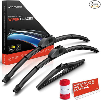 A-Premium 22"+22"+10" Windshield Wiper Blades with Wear Indicator & Towel | Compatible with Dodge Magnum 2005 2006 2007 2008, Front Rear Wipers Blade Set for Hook/Snap Claw Arm Connector, Pack of 3