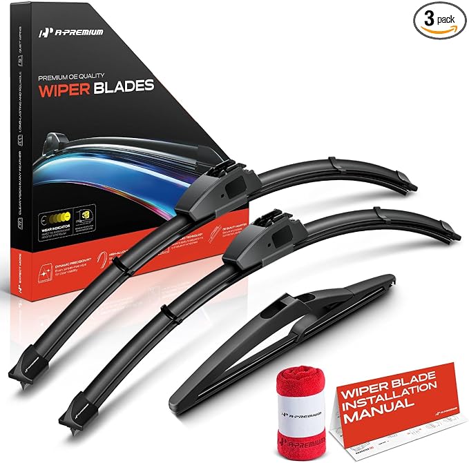 A-Premium 22"+22"+10" Windshield Wiper Blades with Wear Indicator & Towel | Compatible with Dodge Magnum 2005 2006 2007 2008, Front Rear Wipers Blade Set for Hook/Snap Claw Arm Connector, Pack of 3