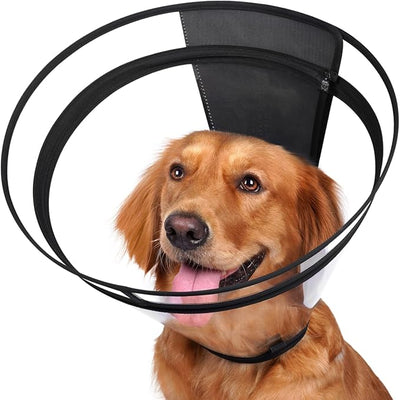 Dog Cone, Transparent Recovery Collar for Large Dogs, E Collar After Surgery to Stop Licking, Depth Adjustable Soft Cone Not Block Vision Patented (XL-Long)
