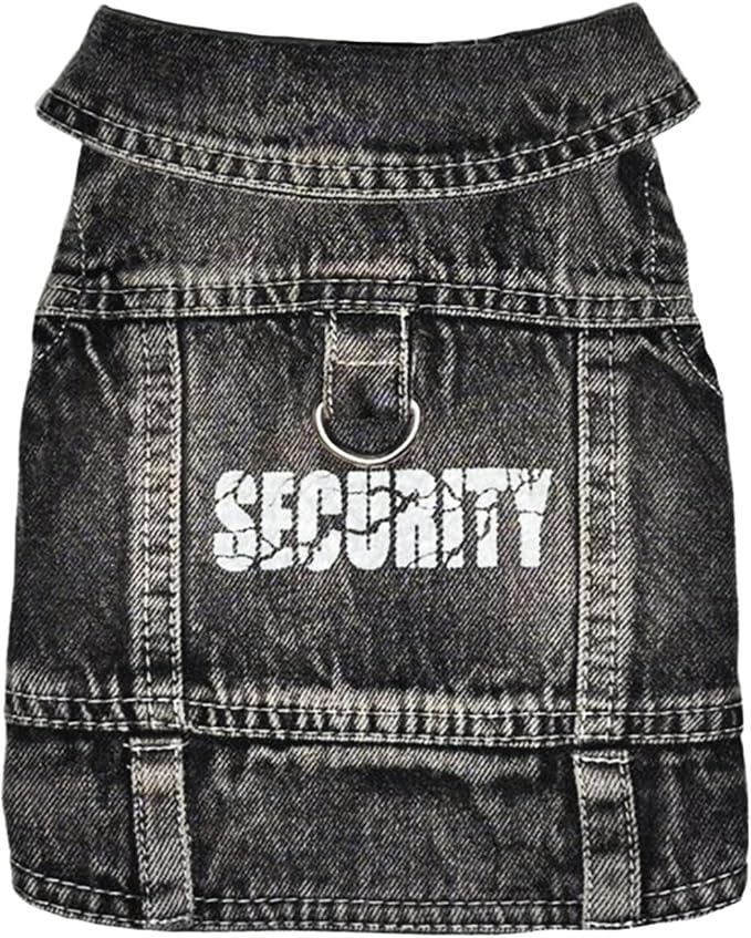 Dog Jeans Black Security Jacket Denim Pet Coat for Puppy Small Dogs Cotton Classic Overalls Male Cat Costumes Sleeveless Washed Vest Clothes Outfit T-Shirts（Medium）