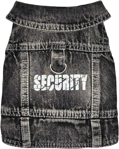 Dog Jeans Black Security Jacket Denim Pet Coat for Puppy Small Dogs Cotton Classic Overalls Male Cat Costumes Sleeveless Washed Vest Clothes Outfit T-Shirts (Small
