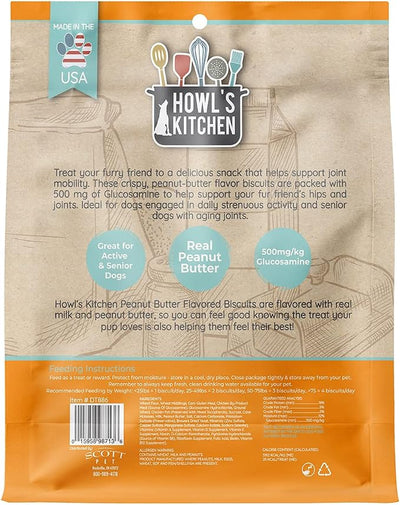 Howl's Kitchen Biscuits, 12 oz Bag, 1 Count, Peanut Butter Flavor, Hip and Joint Formula, Rawhide Free, Soft and Chewy Dog Treats, 500mg of Glucosamine for Dogs, For Active and Senior Dogs