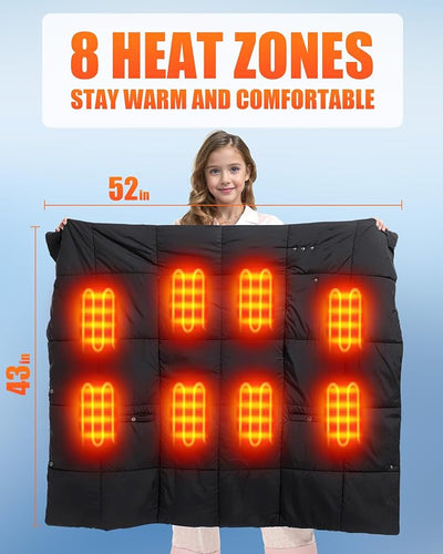 CYCYHEAT Kids Heated Blanket Battery Operated - Boys and Girls 7.4V DC Portable Cordless USB Heating Blanket for Outdoors